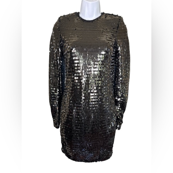H&M Black Sequin Long Sleeve Bodycon Mini Dress Size 2 - Picture 2 of 8
